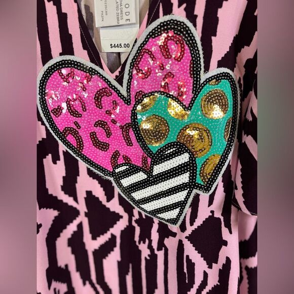 Rhode Tabitha Pink Purple Pixilated Zebra Print Hearts Applique Mini Dress S - Picture 7 of 15